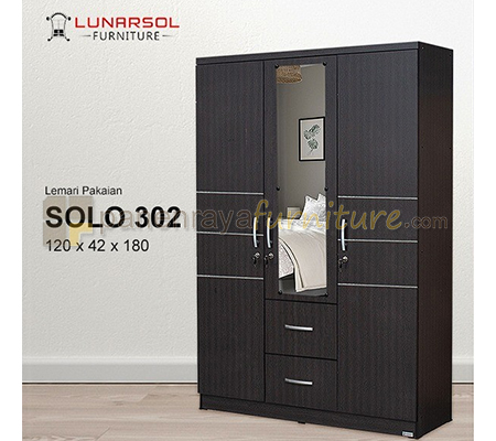 Panen Raya Lemari Pakaian 3 Pintu Cermin Lunar SOLO 302 Espresso 120x42x180