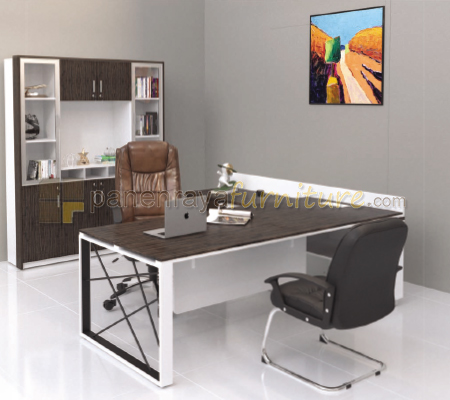 Panen Raya Furniture Meja Kantor Direktur Modera GDD 233 L Dark Zebra-White 230x210x75/86