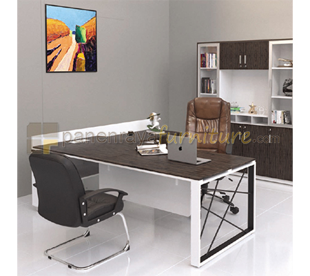 Panen Raya Furniture Meja Kantor Direktur Modera GDD 233 R Dark Zebra-White 230x210x75/86