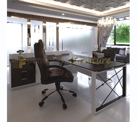Panen Raya Meja Kantor Direktur Modera GDD 183 L Dark Zebra-White 180x210x75/86