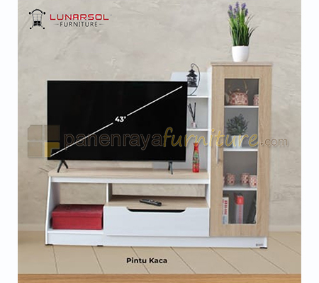 Panen Raya Furniture Meja TV Kaca Lunar LVR 130 Sonoma Oak White 150x40x120