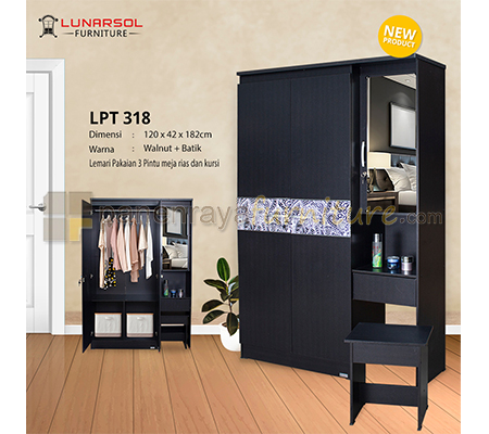 Panen Raya Lemari Pakaian 3 Pintu Meja Rias Lunar LPT 318 Walnut Batik 120x42x180