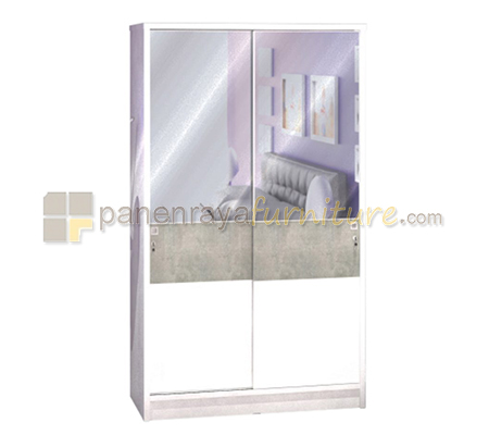 Panen Raya Furniture Lemari Pakaian 2 Pintu Kaca Sliding Orbitrend EL 5121 White Stone 120x52x195
