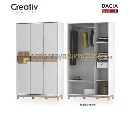 Panen Raya Lemari Pakaian 3 Pintu Activ Dacia LP 300 White-Sanremo Oak 121x52x207