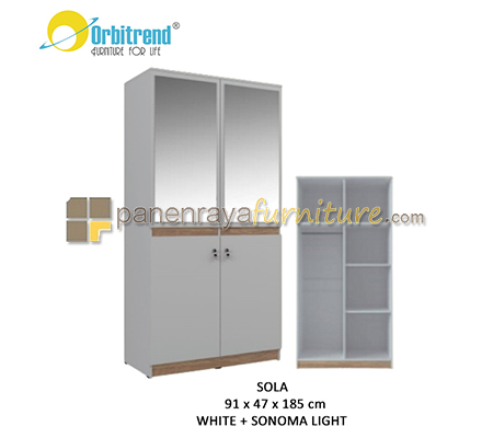 Panen Raya Lemari Pakaian 2 Pintu Kaca Orbitrend SOLA White-Sonoma Light 91x47x185
