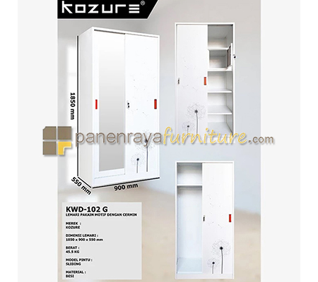 Panen Raya Lemari Pakaian Metal 2 Pintu Sliding Motif Plus Cermin Kozure KWD 102 G Light Grey