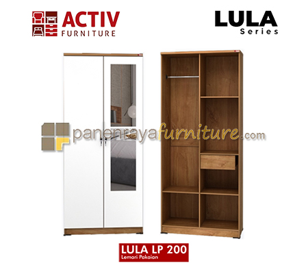 Panen Raya Lemari Pakaian 2 Pintu Cermin Activ Lula LP 200 Wahana Teak-White 80x42x184