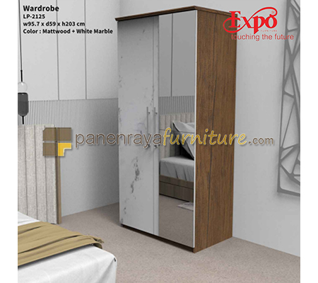 Panen Raya Lemari Pakaian 2 Pintu Expo LP 2125 Matt Wood-White Marble 95x60x202