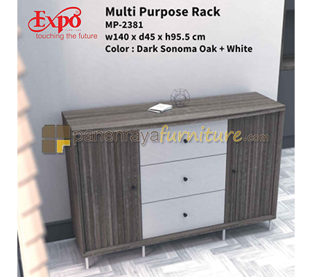 Panen Raya Multi Purpose Rack Expo MP 2381 Dark Sonoma Oak-White 140x45x96