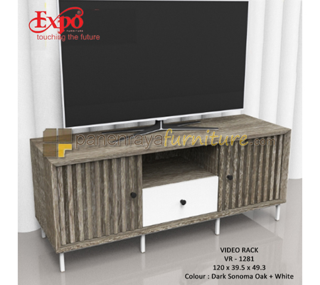 Panen Raya Furniture Rak TV Expo VR 1281 Dark Sonoma Oak-White 120x40x50