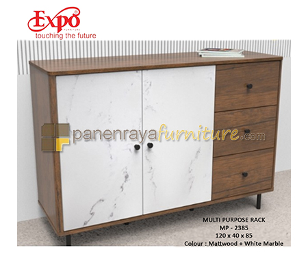 Panen Raya Furniture Multi Purpose Rack Expo MP 2385 Matt Wood-White Marbel 120x40x85
