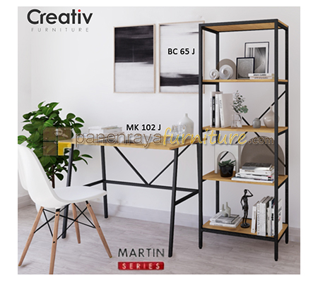 Panen Raya Furniture Meja dan Rak Buku Activ Martin MK 102 J dan BC 65 J Beige Oak-Black