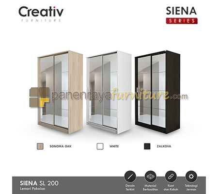 Lemari Pakaian 2 Pintu Sliding Activ Siena SL 200 Zalkova 120x60x200