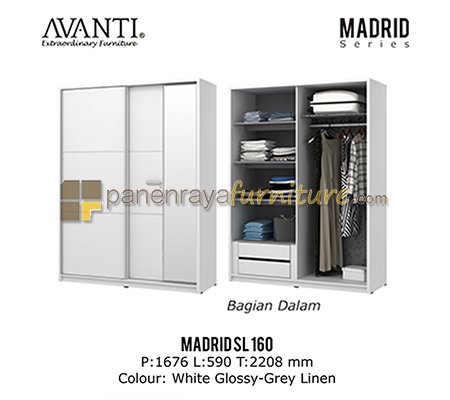 Panen Raya Lemari Pakaian Pintu Sliding Activ Madrid SL 160 White Glossy-Grey Linen 168x59x221