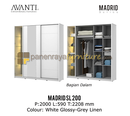 Panen Raya Lemari Pakaian Pintu Sliding Activ Madrid SL 200 White Glossy-Grey Linen 200x59x221