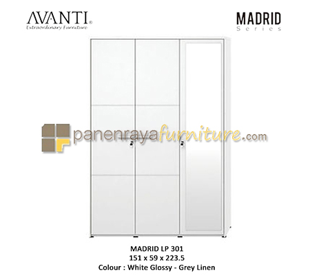 Panen Raya Furniture LEMARI PAKAIAN 3 PINTU CERMIN Avanti MADRID LP 301 WHITE GLOSS - GREY LINEN