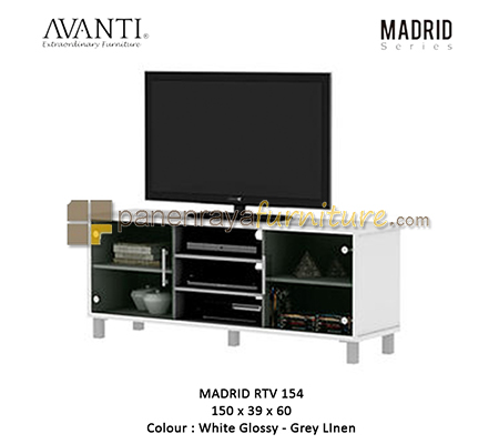 Panen Raya Furniture RAK TV 2 PINTU KACA ACTIV MADRID RTV 154 WHITE GLOSS - GREY LINEN