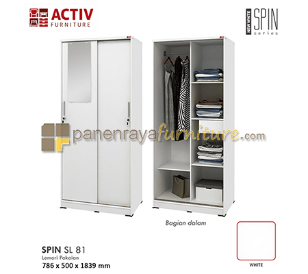 Lemari Pakaian 2 Pintu Sliding Cermin Activ Spin SL 81 White 79x50x184