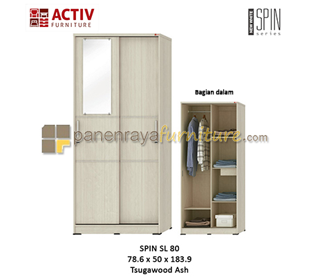 Panen Raya LEMARI PAKAIAN 2 PINTU SLIDING ACTIV SPIN SL 80 TSUGAWOOD-ASH 79x50x184