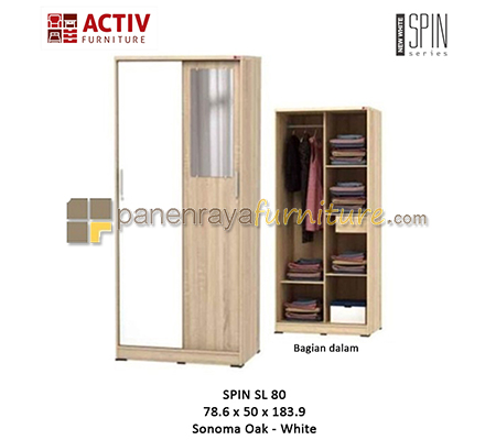 Panen Raya Furniture LEMARI PAKAIAN 2 PINTU SLIDING ACTIV SPIN SL 80 SONOMA OAK-WHITE 79x50x184