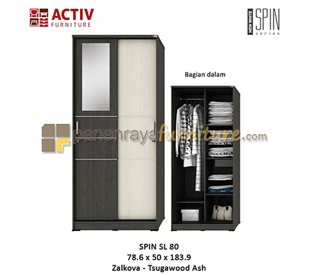 Panen Raya LEMARI PAKAIAN 2 PINTU SLIDING ACTIV SPIN SL 80 ZALKOVA-TSUGAWOOD ASH 79x50x184