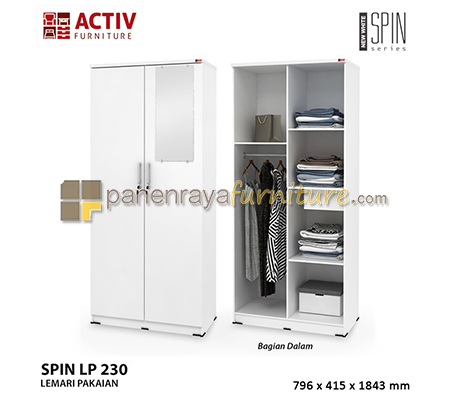 Panen Raya Lemari Pakaian 2 Pintu Plus Cermin Activ Spin LP 230 White 80x42x185
