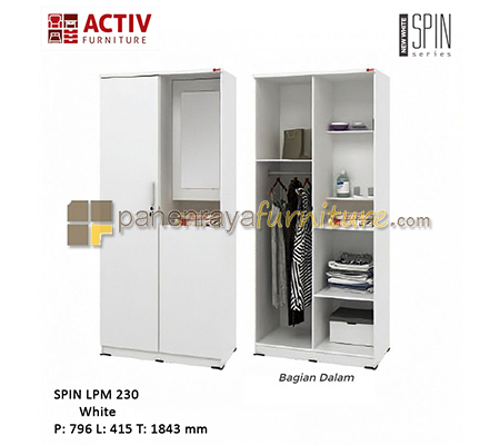 Panen Raya Lemari Pakaian 2 Pintu Plus Cermin Activ Spin LPM 230 White 80x42x185