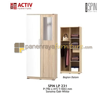 Panen Raya LEMARI PAKAIAN 2 PINTU CERMIN ACTIV SPIN LP 231 SONOMA OAK-WHITE 80x42x185