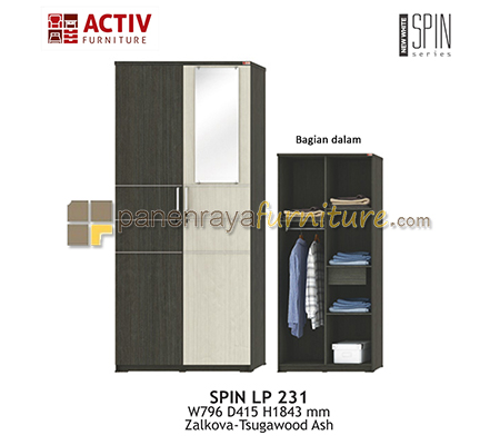 Panen Raya LEMARI PAKAIAN 2 PINTU CERMIN ACTIV SPIN LP 231 ZALKOVA-TSUGAWOOD ASH 80x42x185
