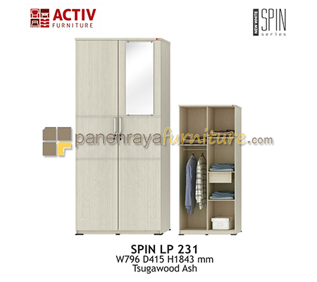 Panen Raya LEMARI PAKAIAN 2 PINTU CERMIN ACTIV SPIN LP 231 TSUGAWOOD ASH 80x42x185