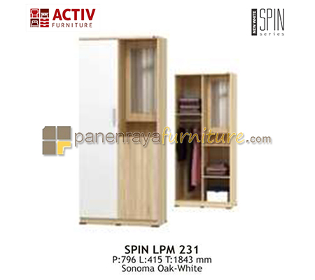 Panen Raya LEMARI PAKAIAN 2 PINTU CERMIN ACTIV SPIN LPM 231 SONOMA OAK-WHITE 80x42x185