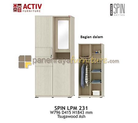 Panen Raya LEMARI PAKAIAN 2 PINTU CERMIN ACTIV SPIN LPM 231 TSUGAWOOD ASH 80x42x185