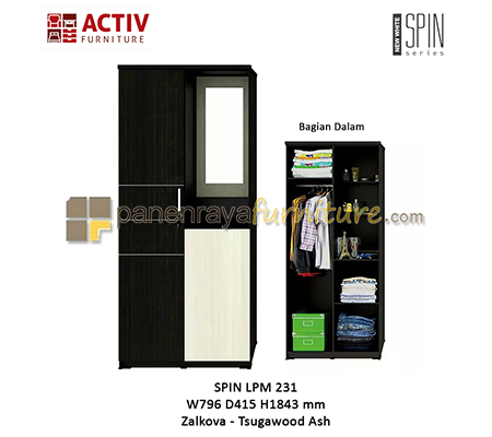 Panen Raya LEMARI PAKAIAN 2 PINTU CERMIN ACTIV SPIN LPM 231 ZALKOVA-TSUGAWOOD ASH 80x42x185