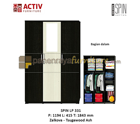 Panen Raya LEMARI PAKAIAN 3 PINTU CERMIN ACTIV SPIN LP 331 ZALKOVA-TSUGAWOOD ASH 120x42x185