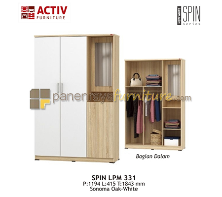 Panen Raya LEMARI PAKAIAN 3 PINTU CERMIN ACTIV SPIN LPM 331 SONOMA OAK-WHITE 120x42x185