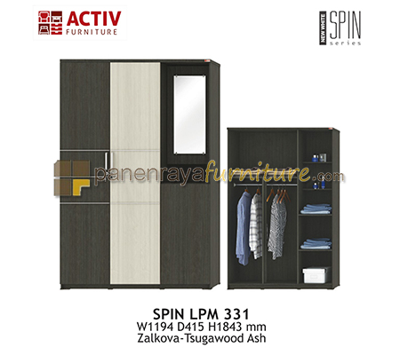 Panen Raya LEMARI PAKAIAN 3 PINTU CERMIN ACTIV SPIN LPM 331 ZALKOVA-TSUGAWOOD ASH 120x42x185