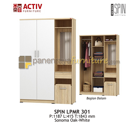 Panen Raya LEMARI PAKAIAN 3 PINTU PLUS MEJA RIAS ACTIV SPIN LPMR 301 SONOMA OAK-WHITE 119x42x185