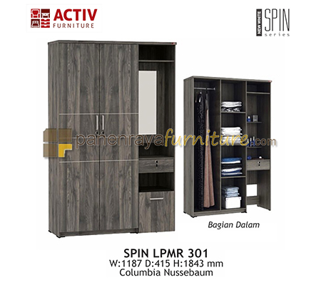 Panen Raya LEMARI PAKAIAN 3 PINTU PLUS MEJA RIAS ACTIV SPIN LPMR 301 COLUMBIA NUSSEBAUM 119x42x185