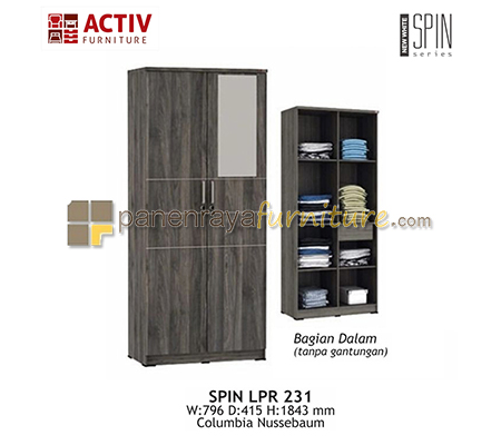 Panen Raya LEMARI PAKAIAN 2 PINTU PLUS CERMIN (FULL RACK) ACTIV SPIN LPR 231 COLUMBIA NUSSEBAUM 80x42x185