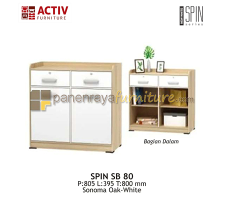 Panen Raya Furniture CREDENZA / SIDEBOARD 2 PINTU 2 LACI ACTIV SPIN SB 80 SONOMA OAK-WHITE 81x40x80