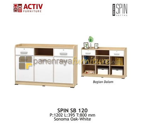 Panen Raya Furniture CREDENZA / SIDEBOARD 3 PINTU ACTIV SPIN SB 120 SONOMA OAK-WHITE 121x40x80