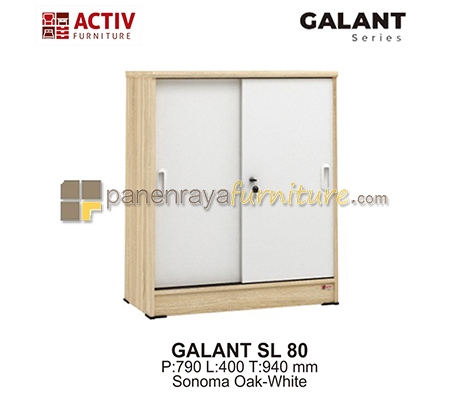 Panen Raya Furniture Lemari Arsip Rendah Pintu Sliding Activ Galant SL 80 Sonoma Oak White 79x40x94