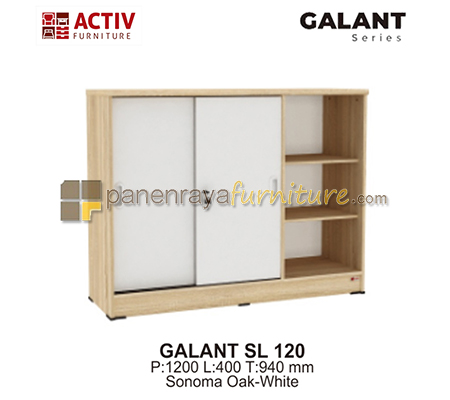 Panen Raya Furniture Lemari Arsip Rendah Pintu Sliding Activ Galant SL 120 Sonoma Oak-White 120x40x94
