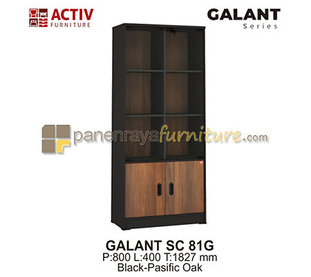 Panen Raya Furniture Lemari Buku Tinggi Pintu Kaca Activ Galant SC 81 G Black-Pasific Oak 80x40x183