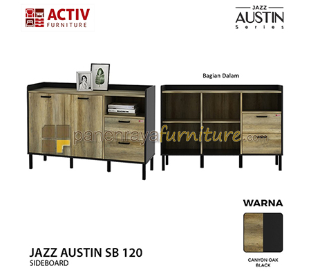 Panen Raya Furniture Credenza / Sideboard Activ Jazz Austin SB 120 Canyon Oak-Black 120x40x83