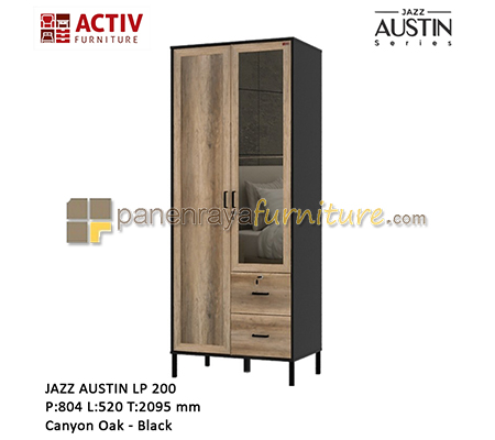 Panen Raya Lemari Pakaian 2 Pintu Kaca Activ Jazz Austin LP 200 Canyon Oak-Black 81x52x210