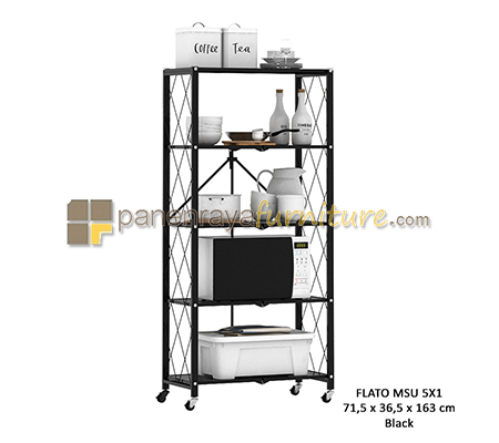 Rak Besi Lipat 5 Susun / Rak Dapur Serbaguna Flato 5 Hitam