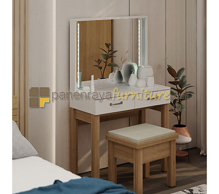 Panen Raya MEJA RIAS MINIMALIS 2 LACI PRODESIGN ERIN DS 80 YELLOW OAK - WHITE 80x40