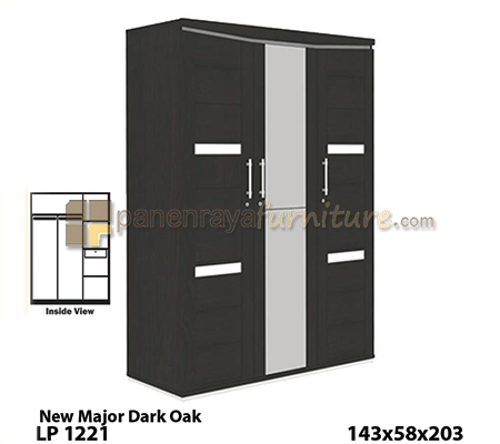 Panen Raya Lemari Pakaian 3 Pintu Expo LP 1221 New Major Dark Oak White HG 143x58x203