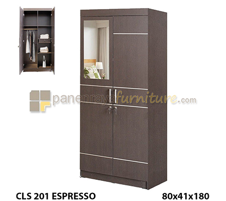 Panen Raya Lemari Pakaian 2 Pintu Cermin Lunar CLS 201 Espresso 80x42x180
